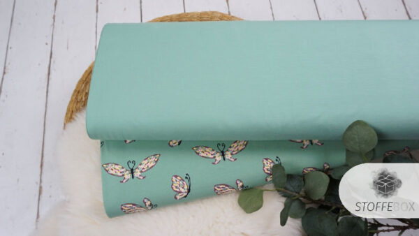 Stoffpaket Jersey - Schmetterlinge - Uni - (rauchiges mint)