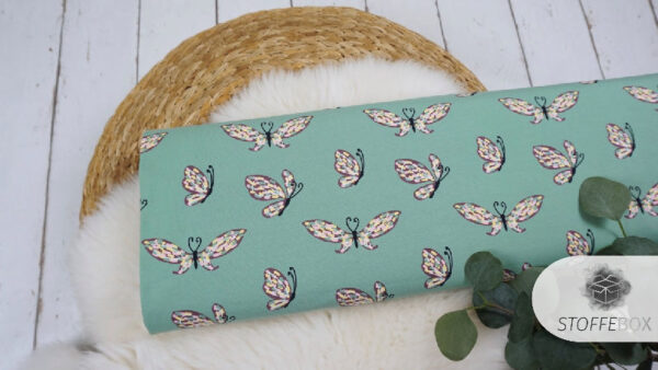 Stoffpaket Jersey - Schmetterlinge - Uni - (rauchiges mint) – Bild 3