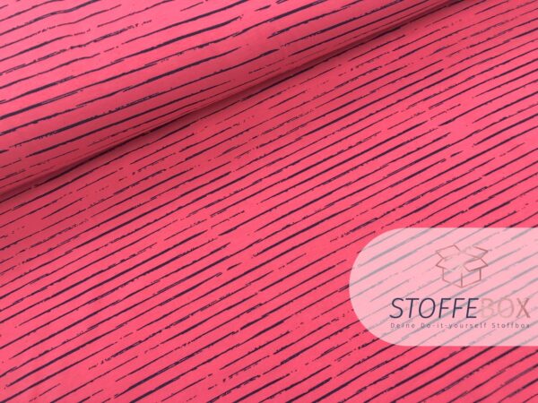 Jersey Öko-Tex-100 – Vintage Streifen (dunkelblau/coral) – Bild 2