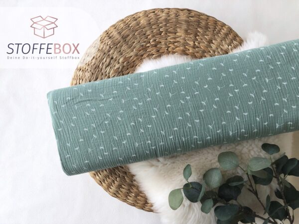 Reststück 55cm Musselin/Double Gauze - Pusteblumen (dunkelmint)