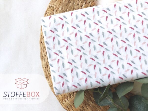Webware/Baumwolle Öko-Tex-100 / Popeline-Federn (weiß/rosa) – Bild 2