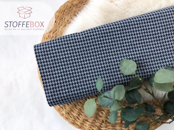 Rest 60cm Jaquard Öko-Tex-100 - Plaid/Hahnentritt (nachtblau/grau)