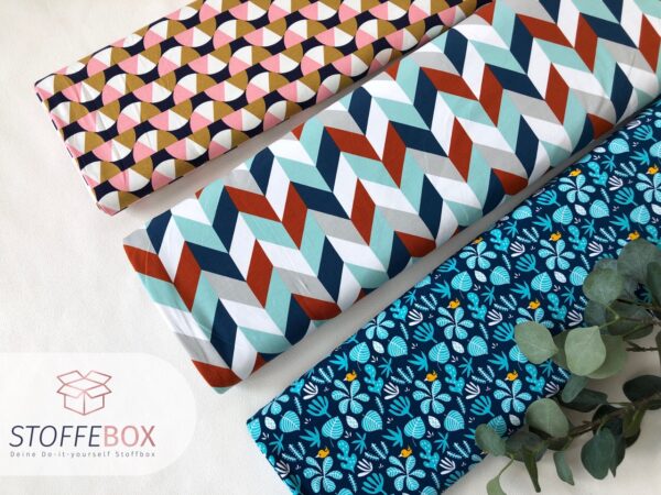 Rest 25cm Jersey Öko-Tex-100 - Fauna-Capri/Pflanzen (türkis/blau/gelb) – Bild 2