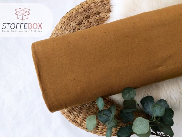 Reststück 40cm angerauter Sweat -Uni mini confetti cognac