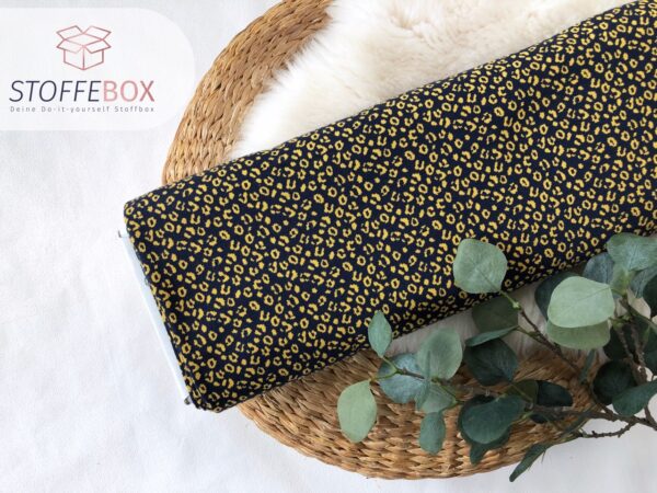 Reststück 70cm Jaquard Öko-Tex-100 - Leopard/Animalprint (nachtblau/senfgelb)