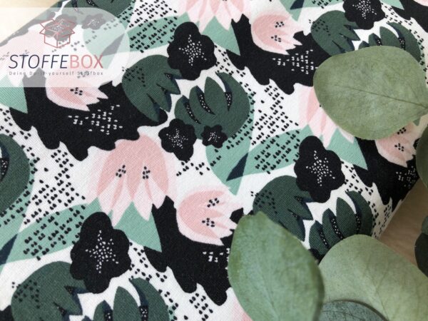 Jersey Öko-Tex-100 - Blumen/Tulpen Aquarell (dunkelgrün/pastelgrün) – Bild 2
