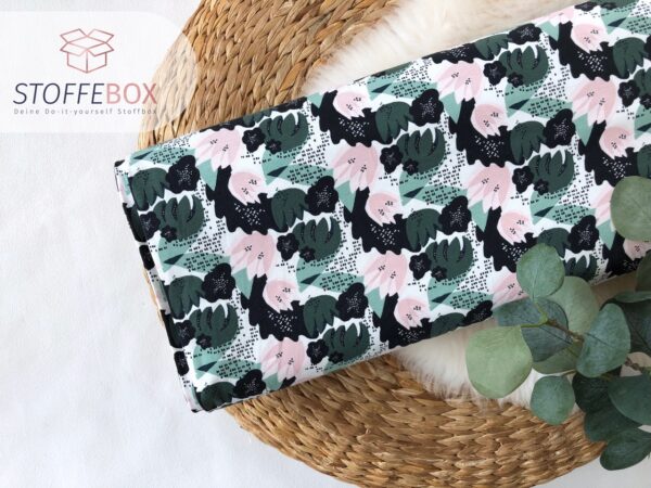 Jersey Öko-Tex-100 - Blumen/Tulpen Aquarell (dunkelgrün/pastelgrün)