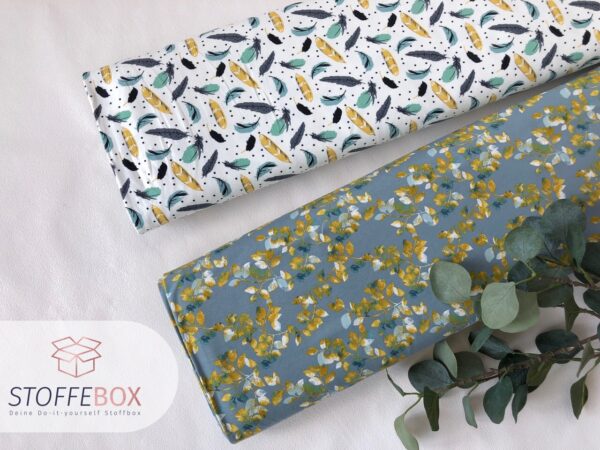 Reststück 70cm Jersey Öko-Tex-100 - Feder (weiß/senf/mint/blau) – Bild 2