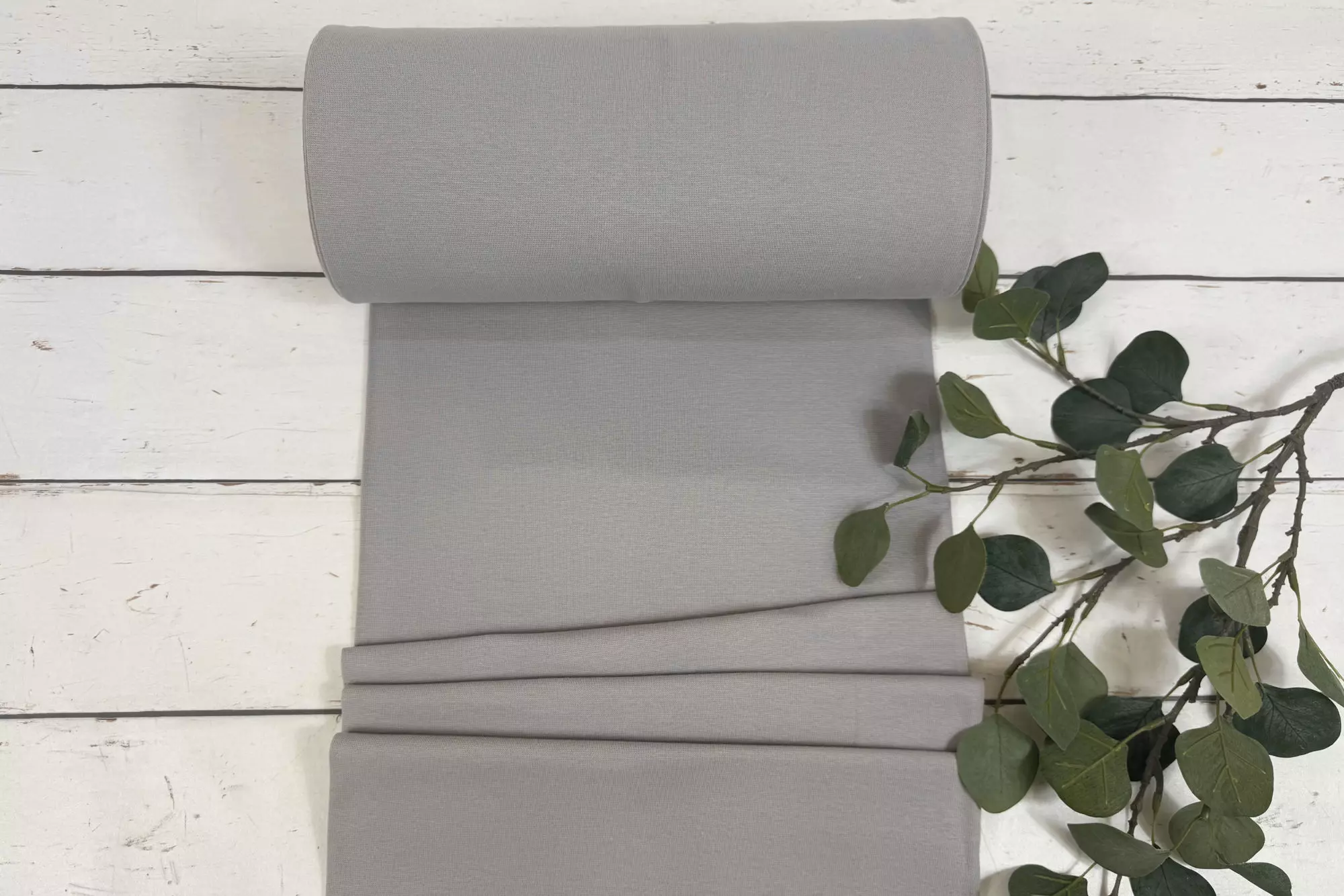 feingerippter Bündchen Stoff als Schlauchware in Uni Farbe hellgrau