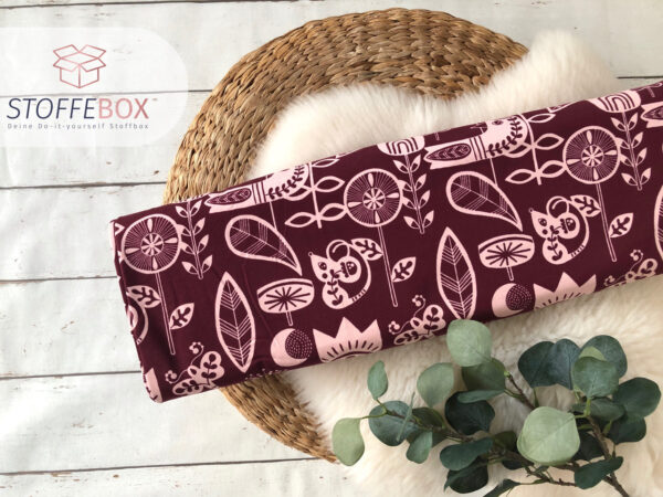 Sommersweat/French Terry Öko-Tex-100 - Tranquil/Vögel (bordeaux/beige)
