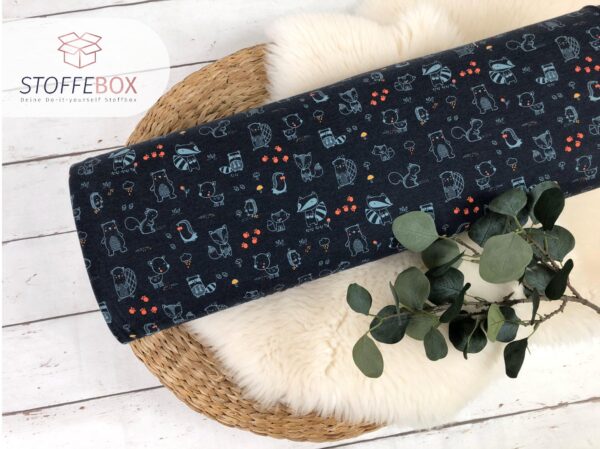 Jersey - Öko-Tex-100 - Forest Friends / Waldtiere (dunkelblau/meliert)