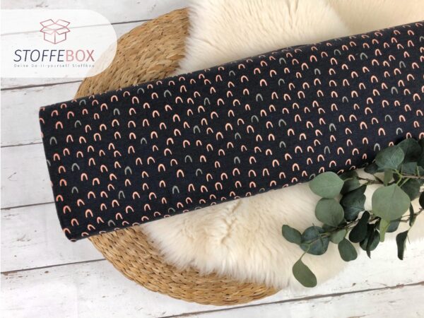 Reststück 30cm Jersey - Öko-Tex-100 - Glitzer/Bögen (schwarz/meliert)