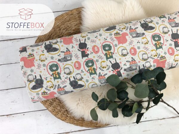 Reststück 90cm Sommersweat/French Terry Öko-Tex-100 - Hase/Bär/Einhörnchen (ecru/meliert)