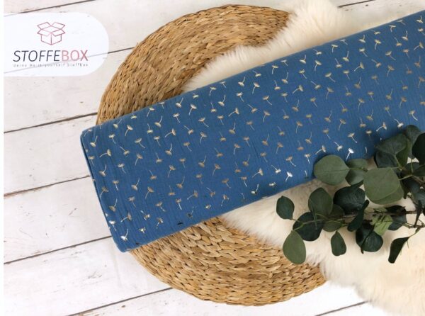 Musselin/Double Gauze - Pusteblumen gold (jeansblau)