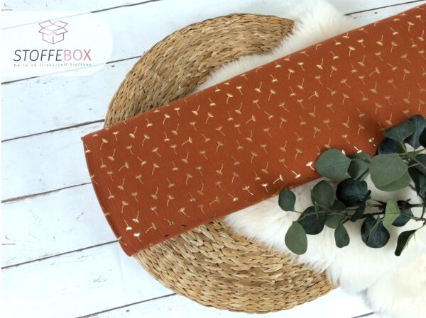 70cm Rest Musselin/Double Gauze - Pusteblumen gold (rost)
