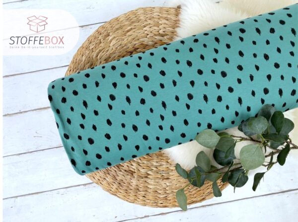 Bio- angerauter Sweat - Soft Sweat - Punkte Polka Dots (grün)
