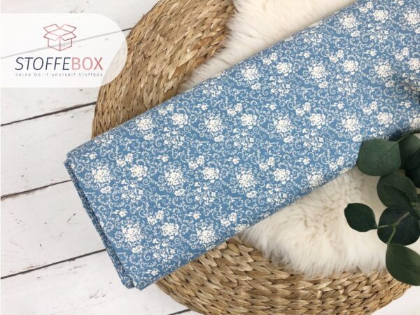 Webware / Baumwolle Öko-Tex-100 - Blumen (jeansblau/creme)