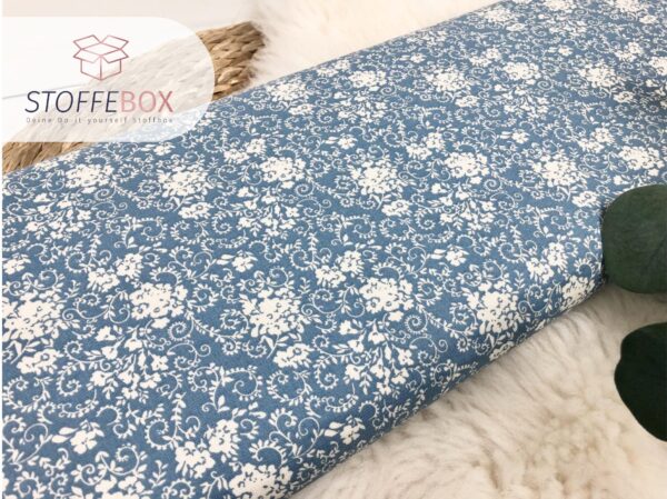 Webware / Baumwolle Öko-Tex-100 - Blumen (jeansblau/creme) – Bild 2