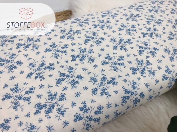 Webware / Baumwolle Öko-Tex-100 - mini Blumenranken (jeansblau/creme) – Bild 2