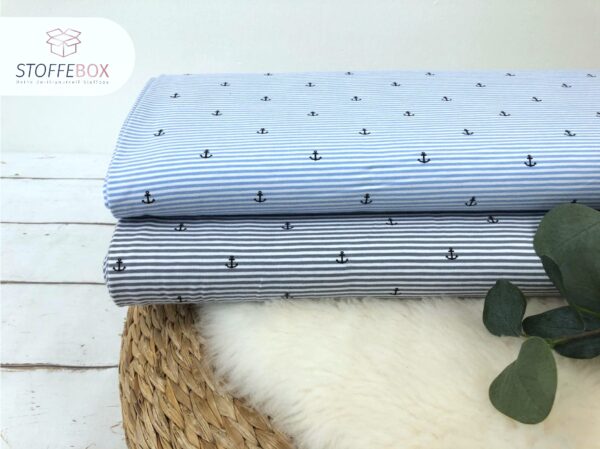 Rest 20cm Jersey - Öko-Tex-100 - Ringeljersey Anker - gestreift (blau/weiß) – Bild 3