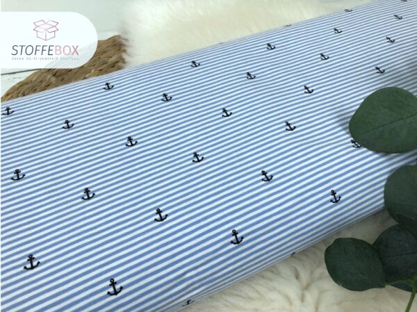 Rest 20cm Jersey - Öko-Tex-100 - Ringeljersey Anker - gestreift (blau/weiß) – Bild 2