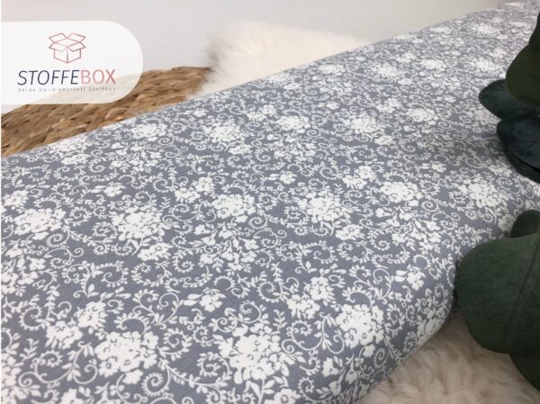 Webware / Baumwolle Öko-Tex-100 - Blumen (grau/creme) – Bild 2