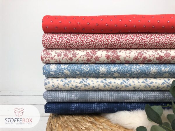 Webware / Baumwolle Öko-Tex-100 - Blumen (jeansblau/creme) – Bild 3