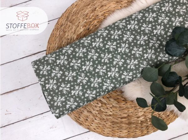 Webware / Baumwolle Öko-Tex-100 - mini Blumenranken (olivgrün)