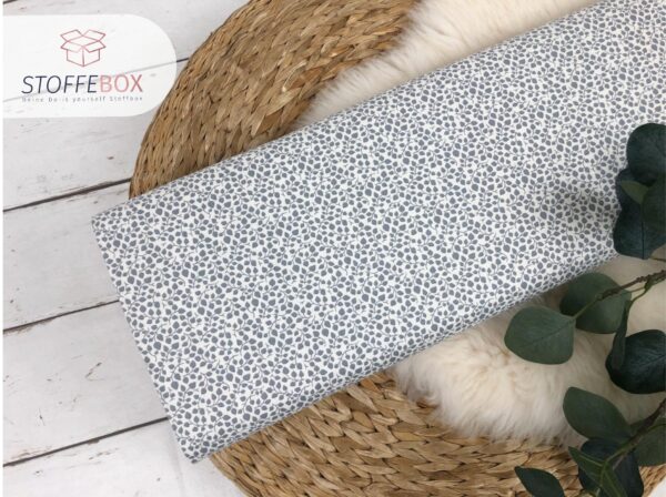 Webware / Baumwolle Öko-Tex-100 - mini Blätter - Pflanzen - Ranken (grau/creme)