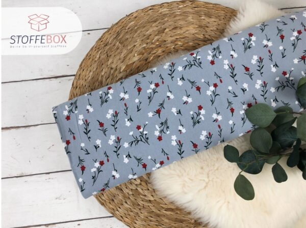 gekochte Baumwolle / Webware Öko-Tex-100 - Blumenranken (grau)