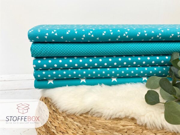 Webware/Baumwolle Öko-Tex-100 - weiße große Sterne (türkis) – Bild 2