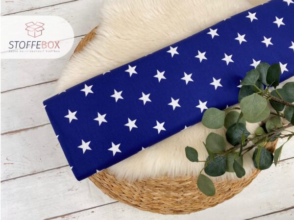 Webware/Baumwolle Öko-Tex-100 - große weiße Sterne (blau)