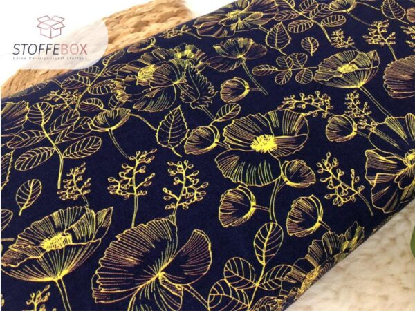 Jersey Öko-Tex-100 - Blumen (dunkelblau/gelb) – Bild 2