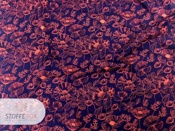 Jersey Öko-Tex-100 - Blumen (dunkelblau/orange) – Bild 2