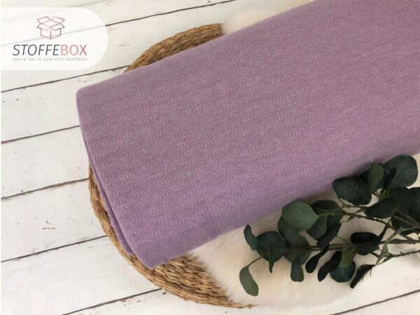 Reststück 40cm Winter Sweat (kuscheliger Fleece) Felix - Öko-Tex-100 - Fischgrätenmuster (flieder)