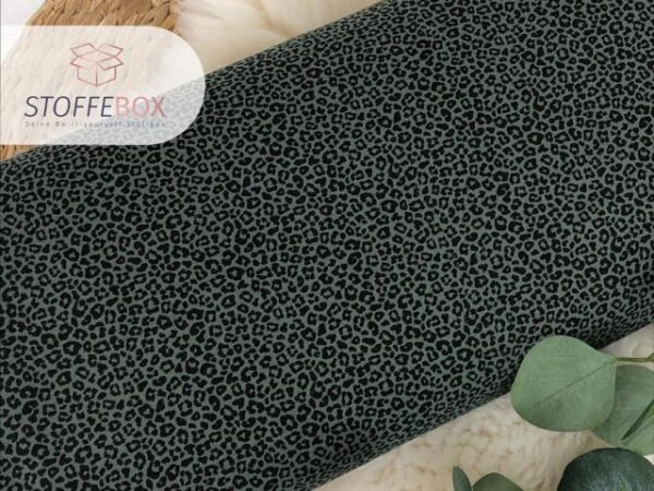 Reststück 85cm Jersey Öko-Tex-100 - Leoprint (olivgrün) – Bild 2