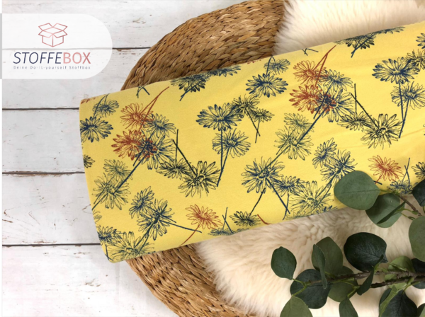 French Terry - Organic - Bio- Sommersweat Blumenmuster - (pastelgelb)