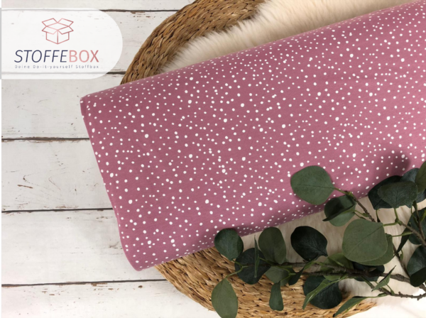 Jersey Stoff Öko-Tex-100 - mini Punkte Konfetti rosa, weiß