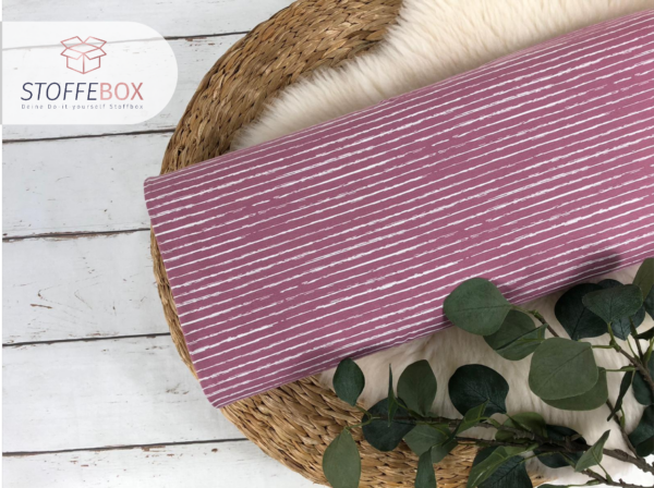 Jersey Stoff Öko-Tex-100 - Vintage Streifen rosa, weiß