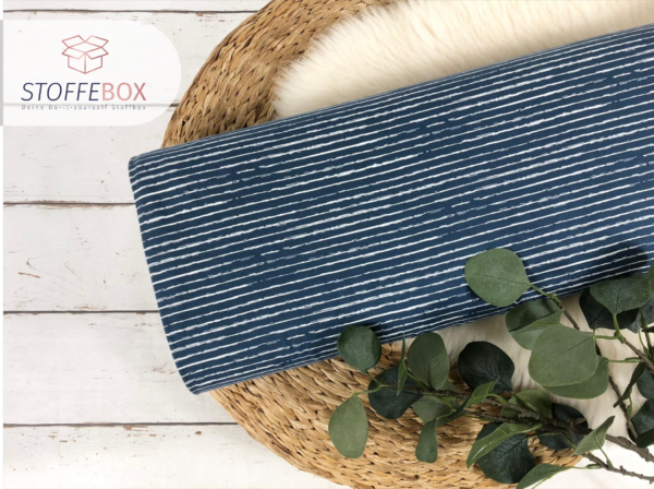 Restück 85cm Jersey Öko-Tex-100 - Vintage Streifen (jeansblau/weiß)
