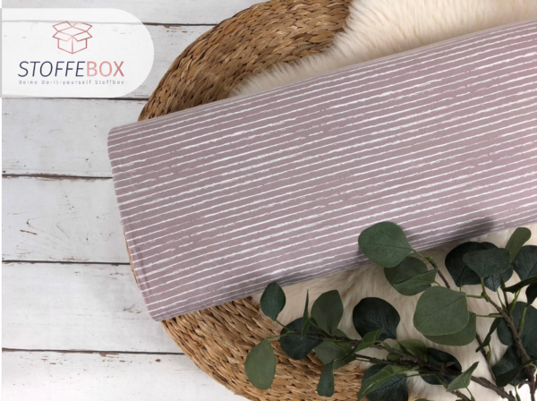Jersey Stoff Öko-Tex-100 - Vintage Streifen altrosa, weiß