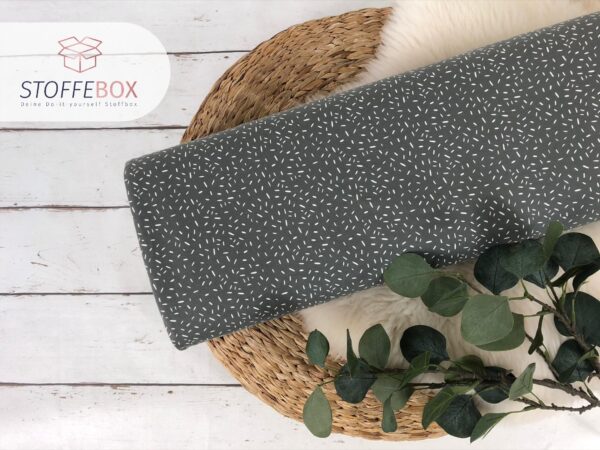 Jersey Stoff Öko-Tex-100 - Konfetti Striche grau, weiß