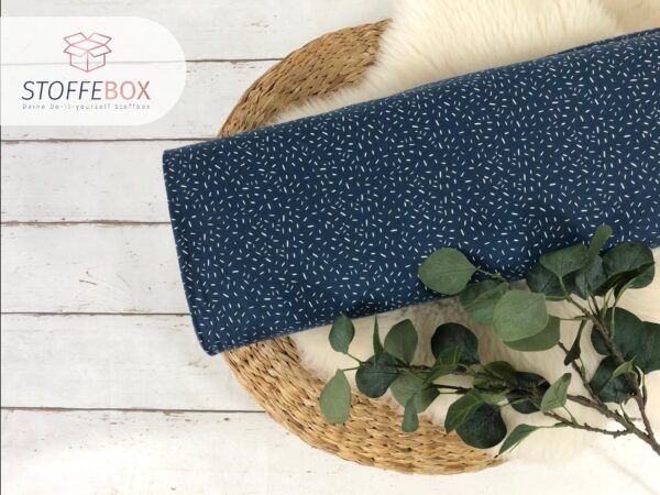 Reststück 40cm Jersey Stoff Öko-Tex-100 - Konfetti Striche jeansblau, weiß
