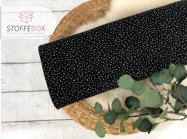 Jersey Stoff Öko-Tex-100 - Konfetti Striche schwarz, weiß