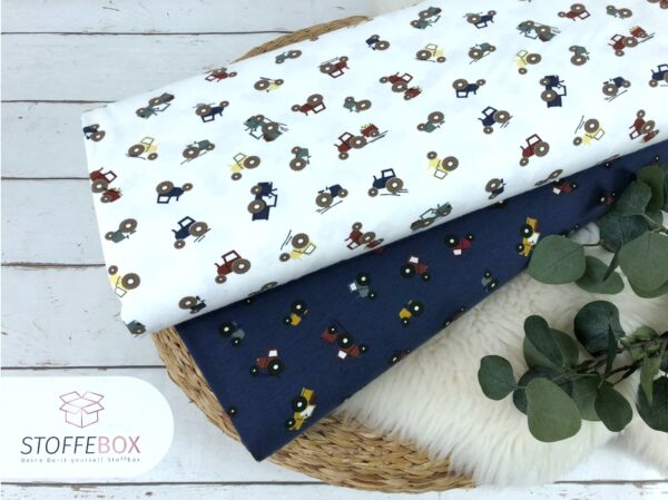 Reststück 35cm Jersey Öko-Tex-100 - Traktoren ecru – Bild 3