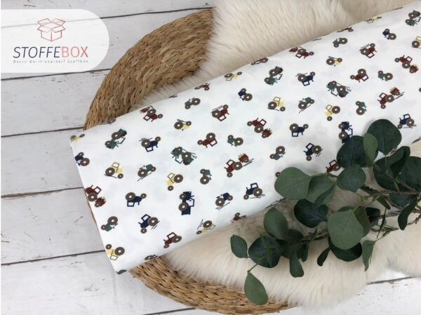 Reststück 35cm Jersey Öko-Tex-100 - Traktoren ecru