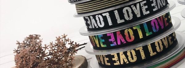 Gummiband LOVE elastisch - 40mm - Elastic Tape ( silber / gold / bunt )