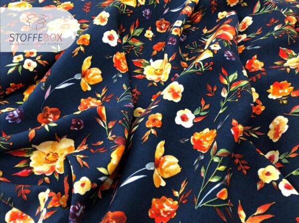Viskose - geblümt - Blumen navy, dunkelblau – Bild 3