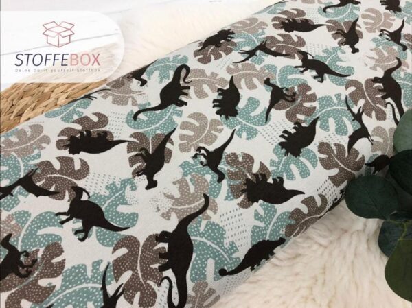 Jersey Öko-Tex-100 - Dinos mit Blätter (dunkelgrün o. sand) – Bild 3