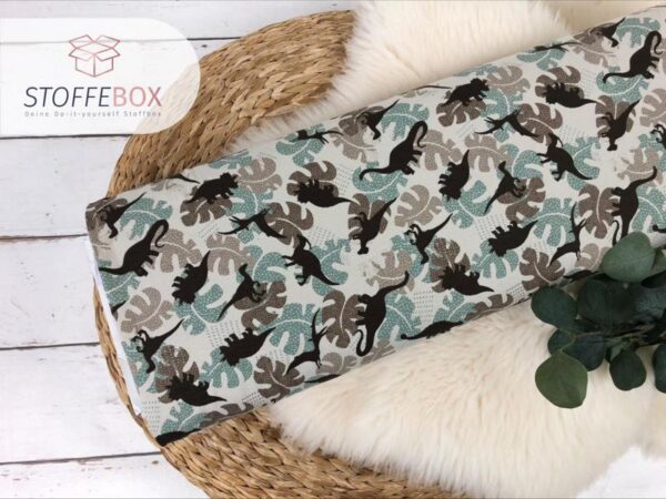 Jersey Öko-Tex-100 - Dinos mit Blätter (dunkelgrün o. sand) – Bild 2